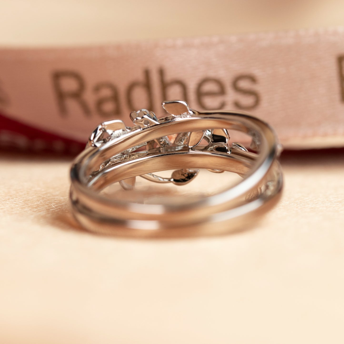 Vine 1 carat Round Cut Strawberry Quartz Solitaire Wedding Ring Set for Women with Matching Leaf Design Wedding Band in White Gold