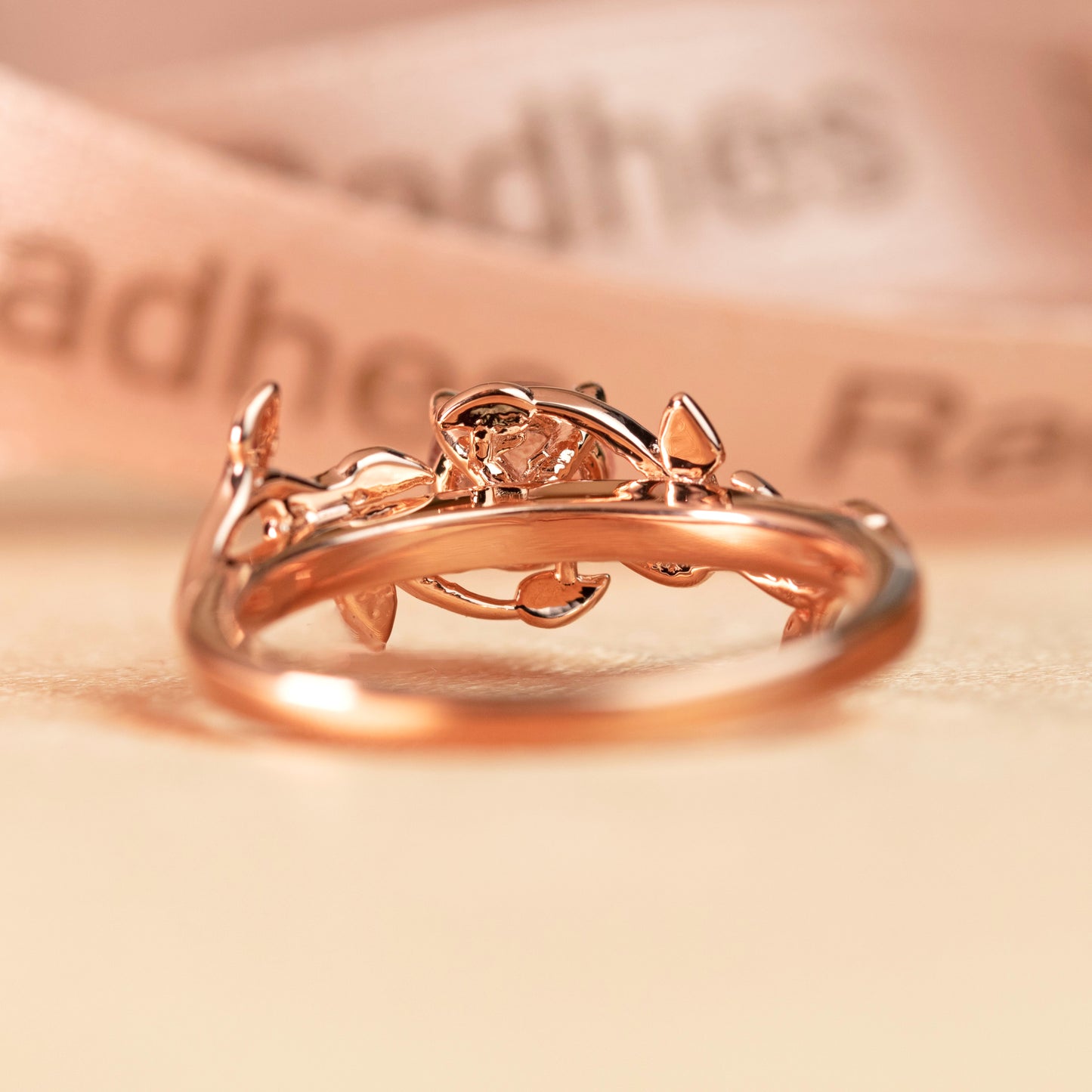 Dainty Vine 1 carat Round Shaped Strawberry Quartz Solitaire Ring in Rose Gold