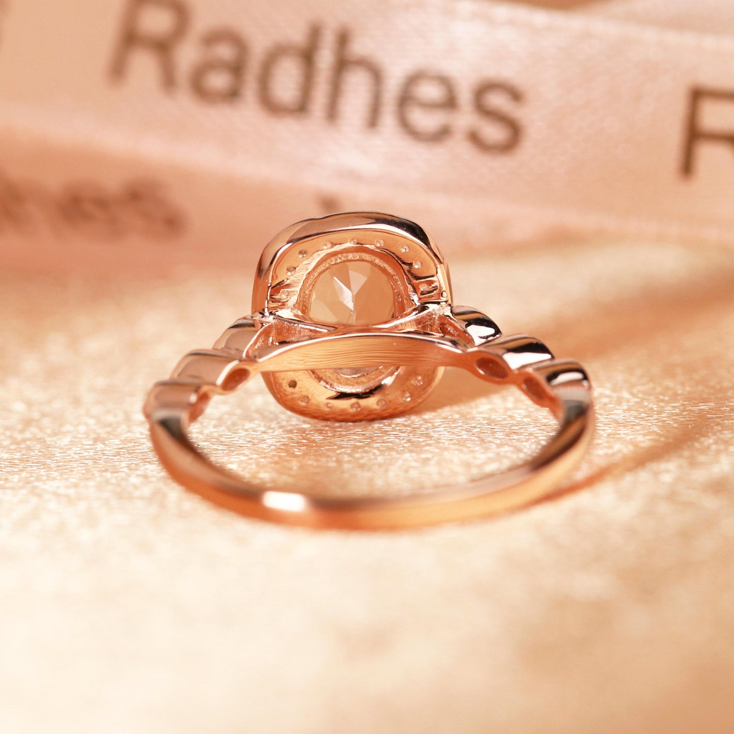 Bestselling 1.5 carat oval cut peach pink Morganite Halo Engagement Ring in Rose Gold