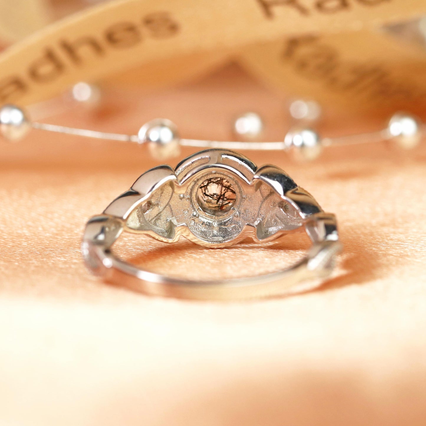 Milgrain Halo 1.5 carat Round Cut Rutilated Quartz and Diamond Trinity Twisted Shank Wedding Ring in White Gold