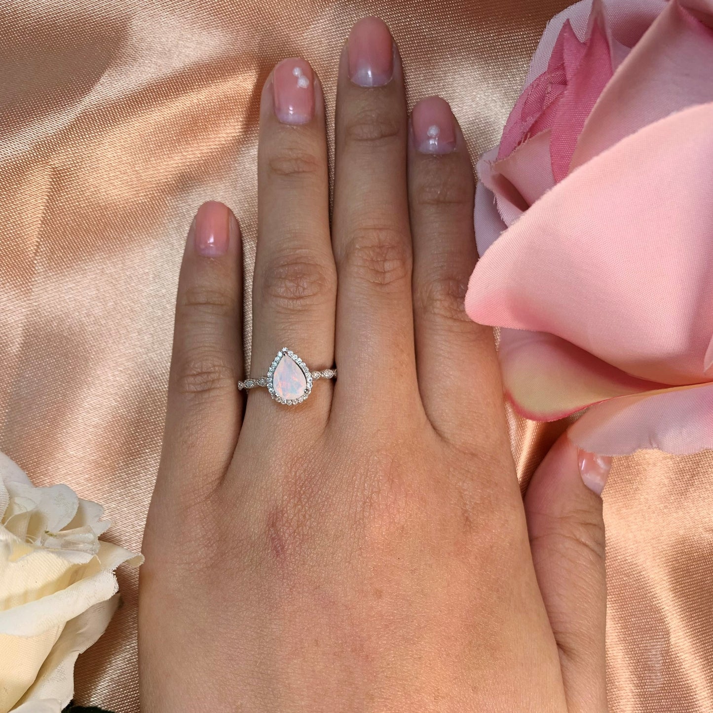 Halo 1.35 Carat Pear Shape Fire Opal Vintage Promise Ring in Gold