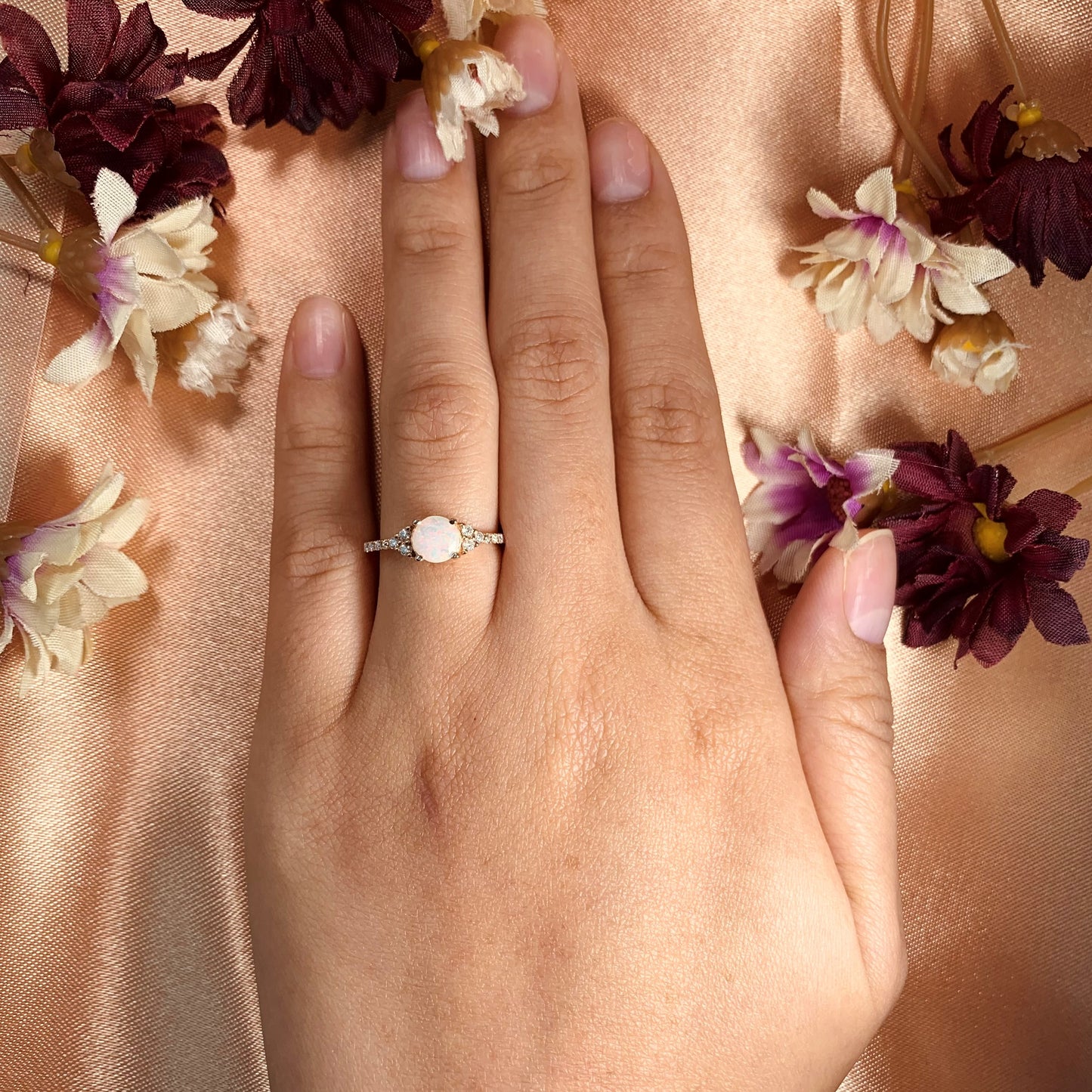 Classic Multistone 1.15 Carat Opal Engagement Wedding Ring in Rose Gold