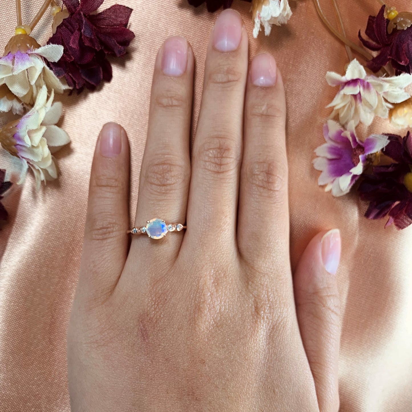 1 Carat 5 Stone Opal with diamond Engagement Wedding Ring for Women in Rose Gold