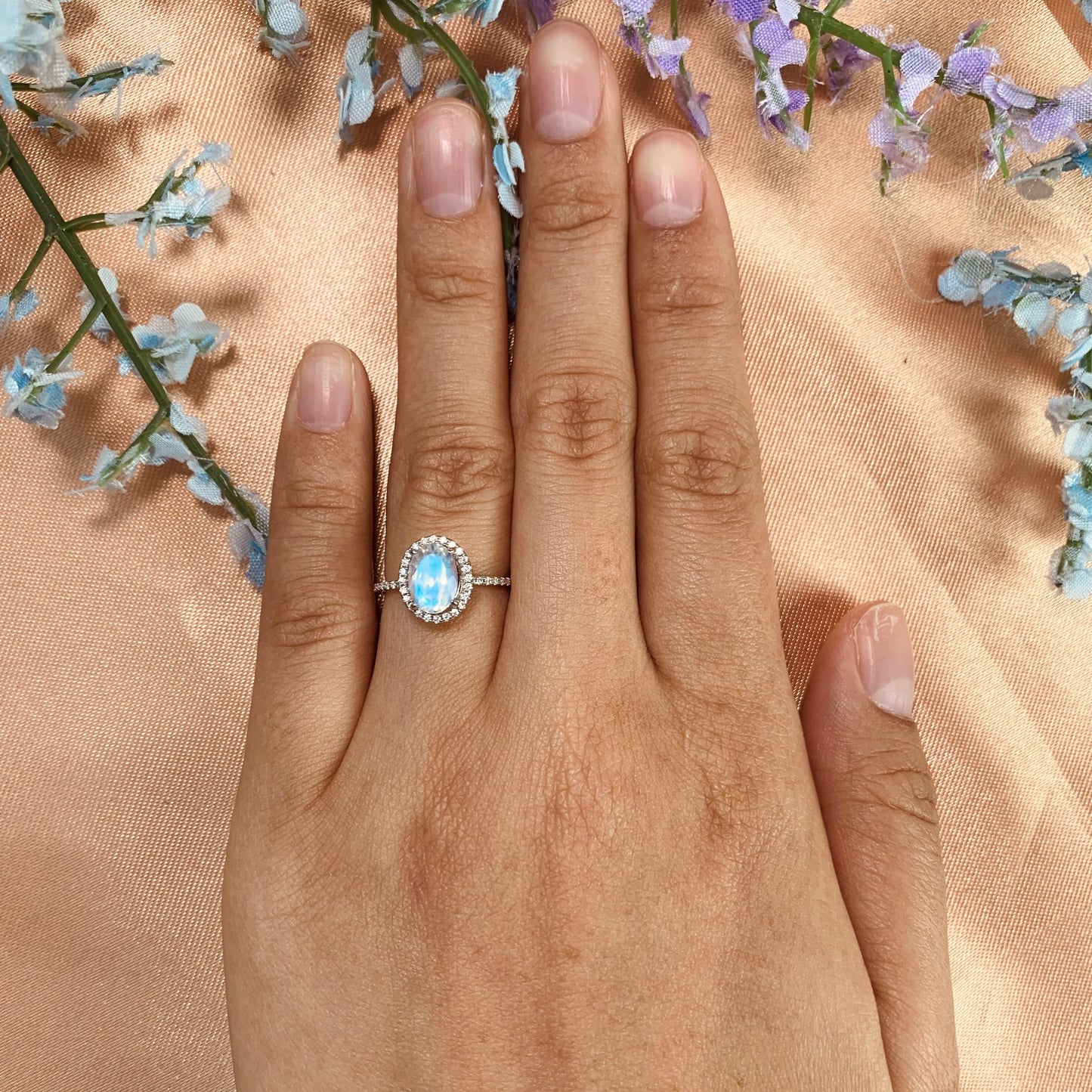 Classic 1.5 carat oval cut Moonstone Halo Wedding Engagement Ring with Diamonds on Sale
