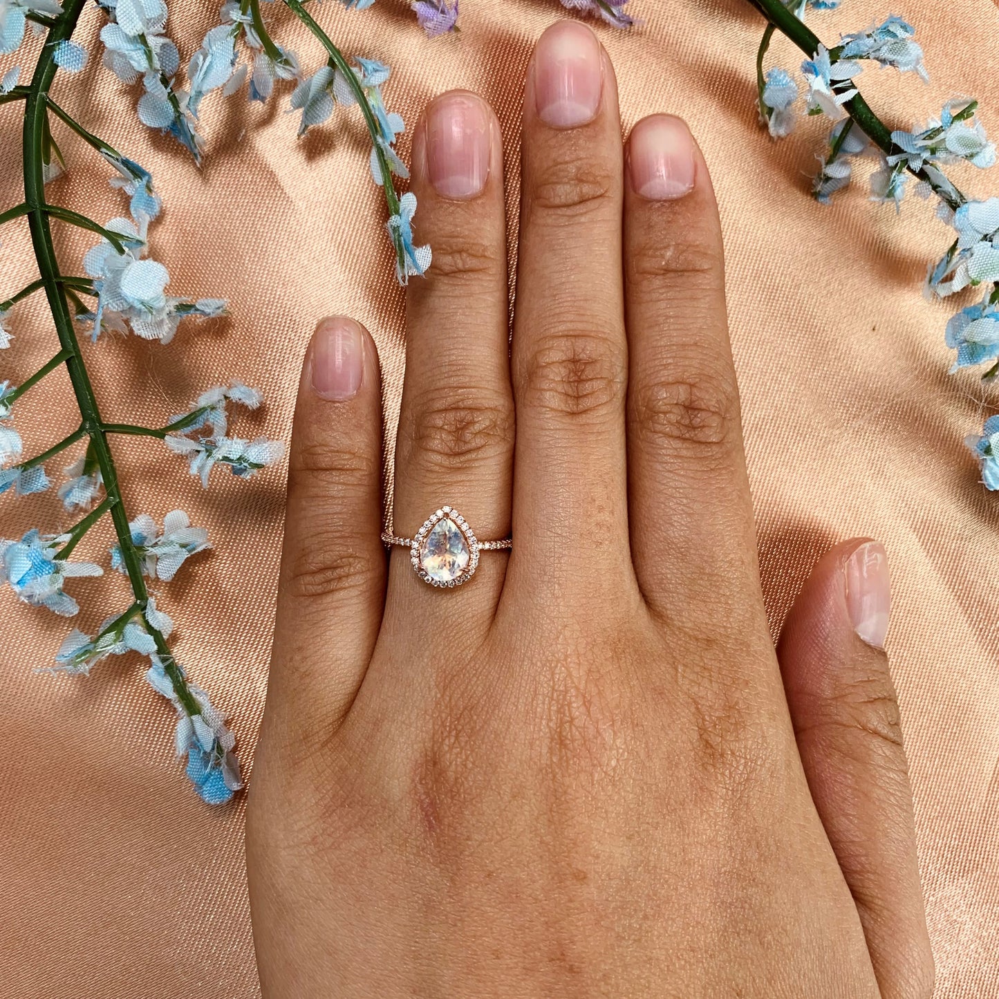 Classic 1.5 carat Tear Drop Shape Moonstone Promise Ring for Her in Rose Gold