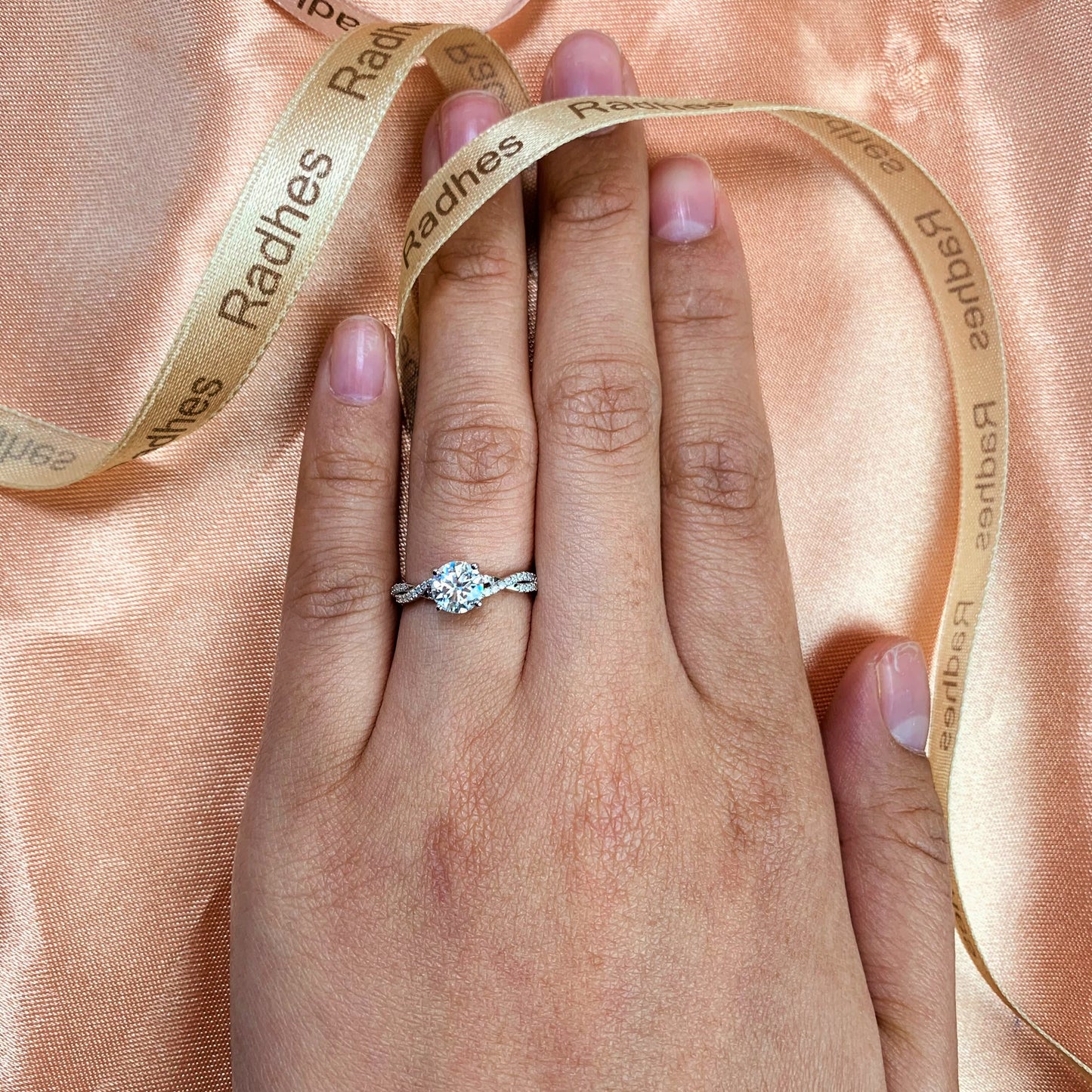 Vintage Infinity 1.25 carat round cut Moissanite Engagement Ring in Gold