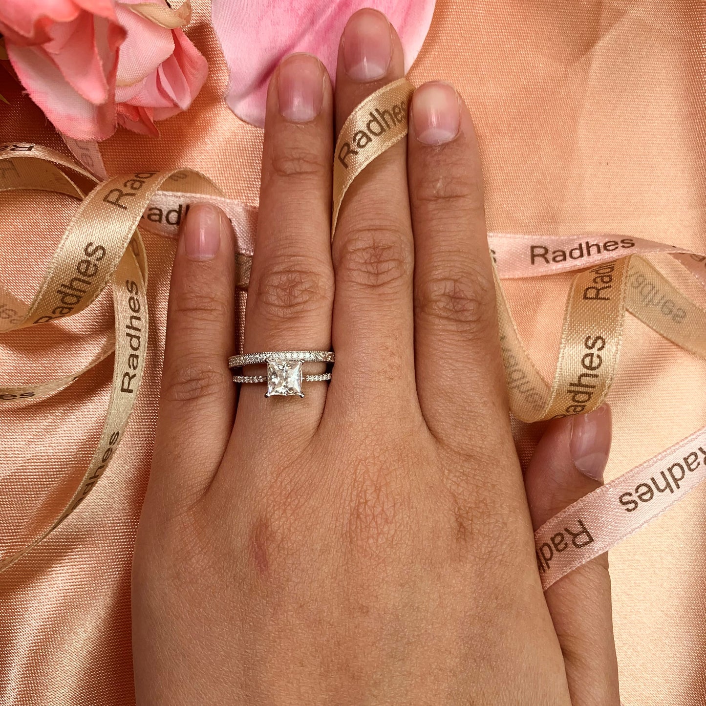 1.40 carat square Princess cut Moissanite solitaire Engagement Ring Set in Gold