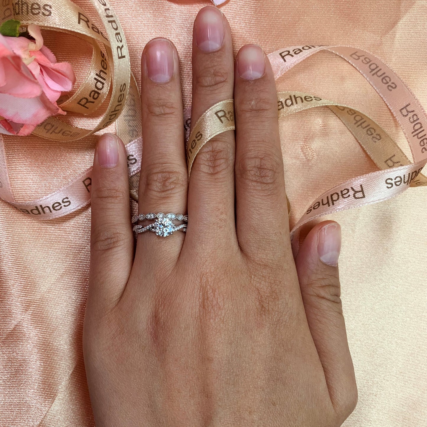 Vintage 1.35 carat Round cut Moissanite and Diamond Bridal Wedding Set in Gold