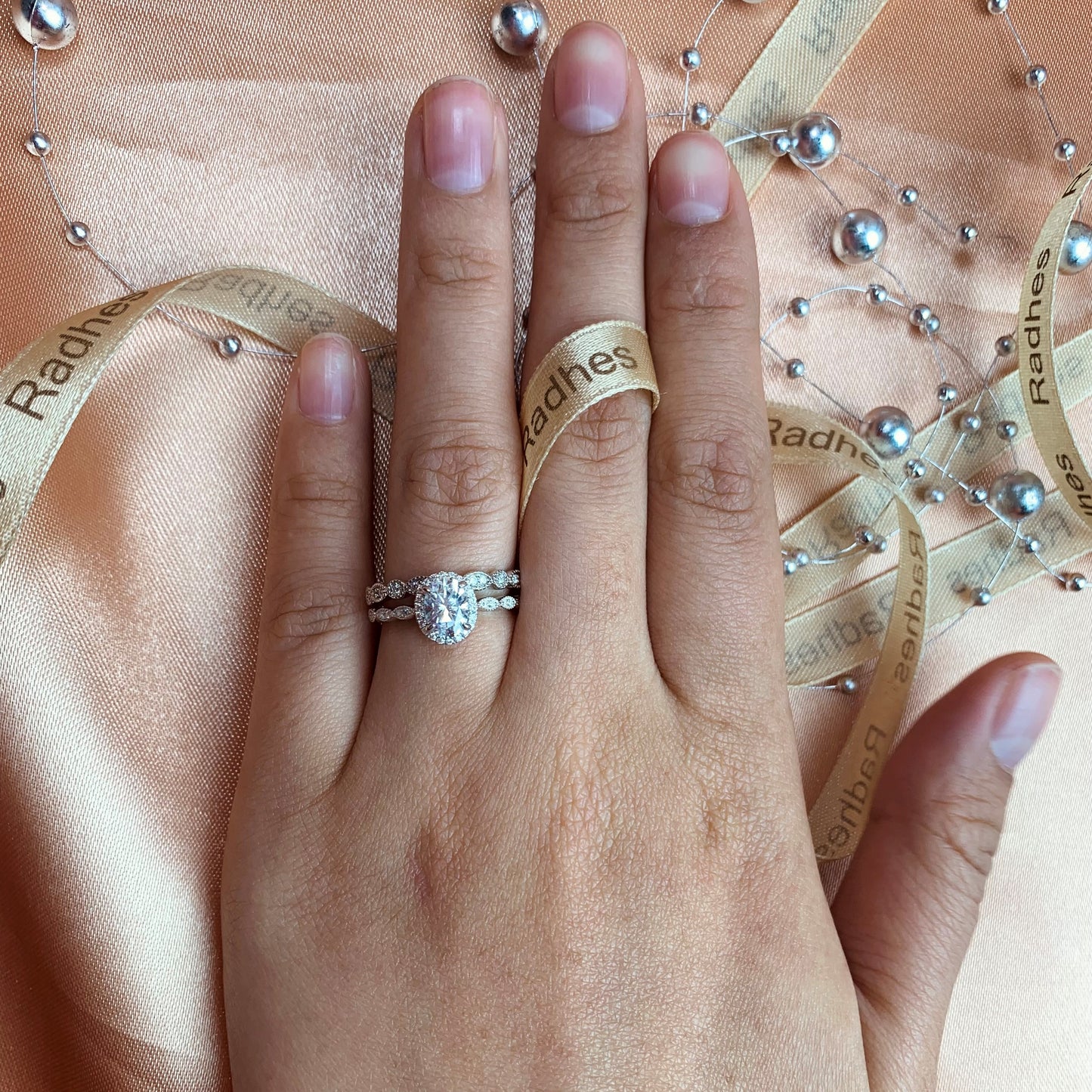 Classic 1.45 carat oval cut Moissanite and Diamond Vintage Bridal Set in Gold
