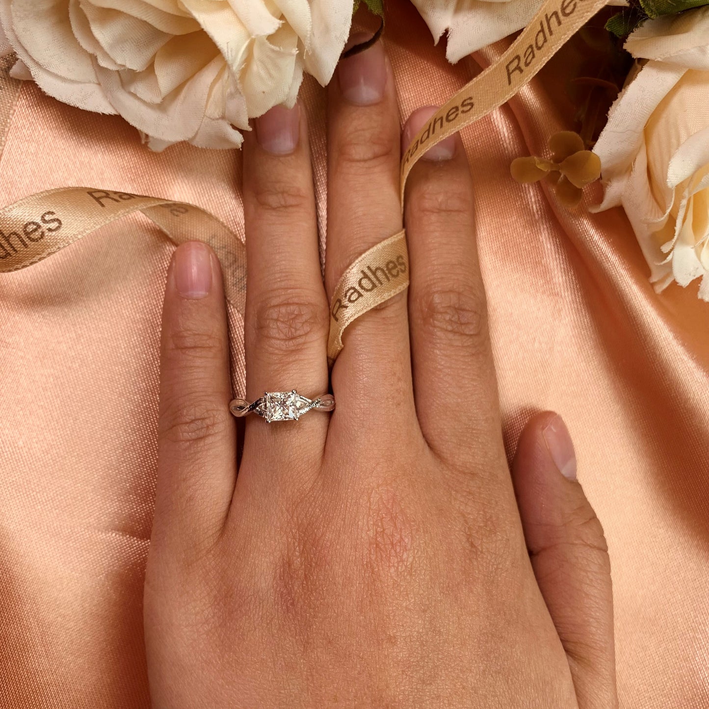 Unique Vintage 1 carat Princess Cut Moissanite Solitaire Engagement Ring in White Gold