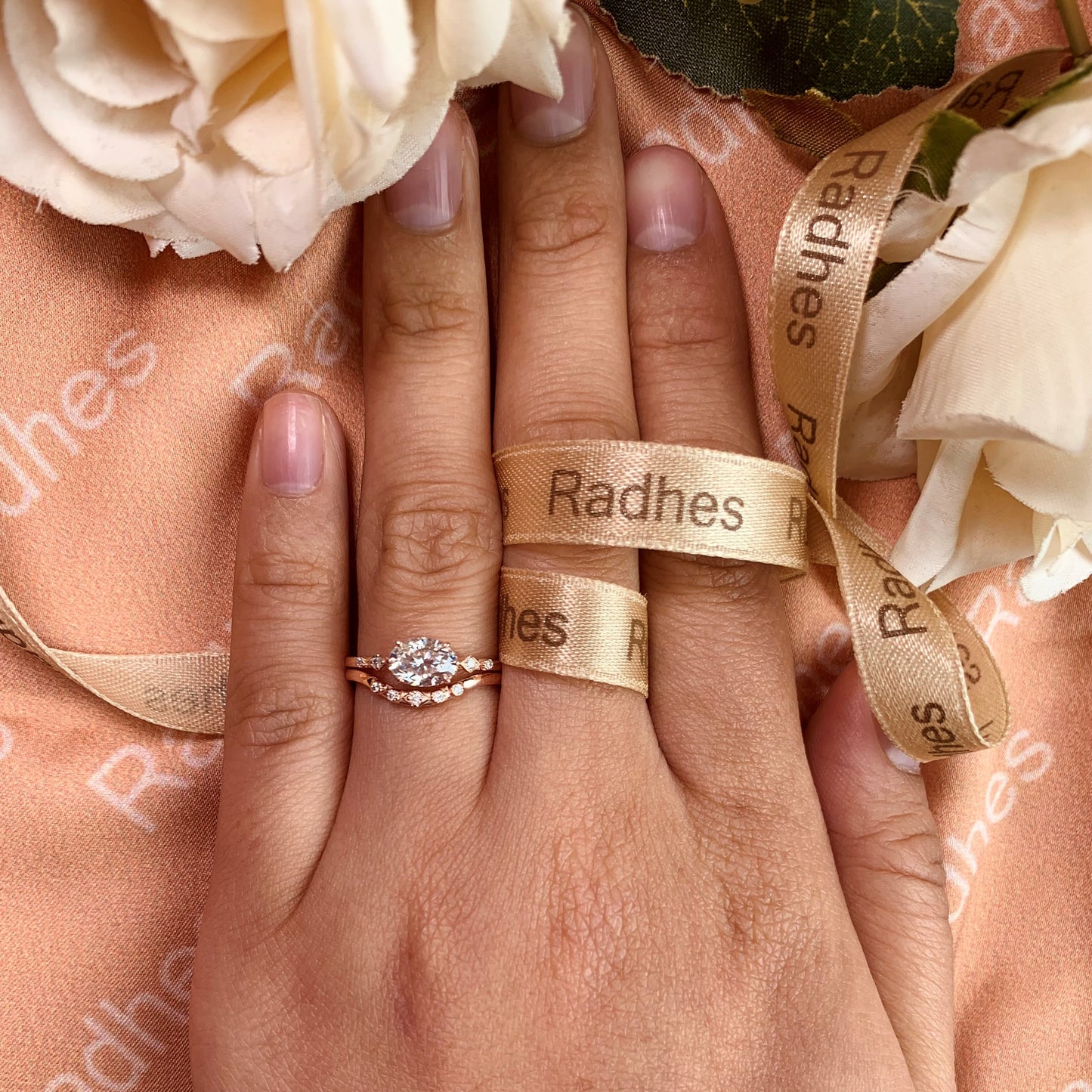 Elegant Solitaire 1.1 carat oval cut Moissanite bezel set Wedding Ring Set in Rose Gold