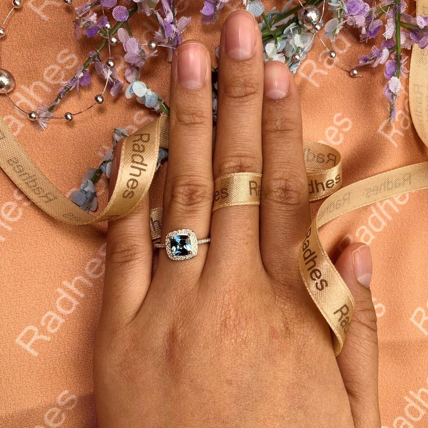 Classy 1.5 carat Cushion Shaped Alexandrite and Diamond Pave Channel Halo Anniversary Ring in White Gold