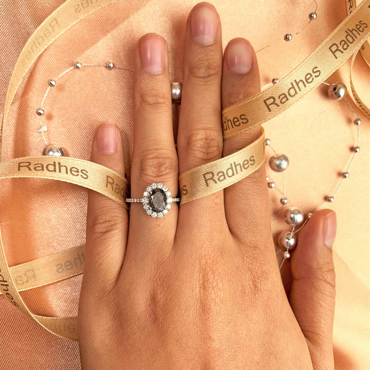 Classic Floral Halo 1.5 carat Oval Cut Rutilated Quartz and Half-pave Diamond Ring for Women in White Gold
