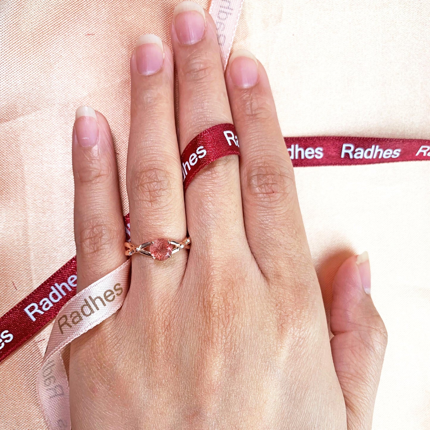 Dainty 1 carat Round Cut Strawberry Quartz and Diamond Twisted Shank Solitaire Engagement Ring for Women in Rose Gold