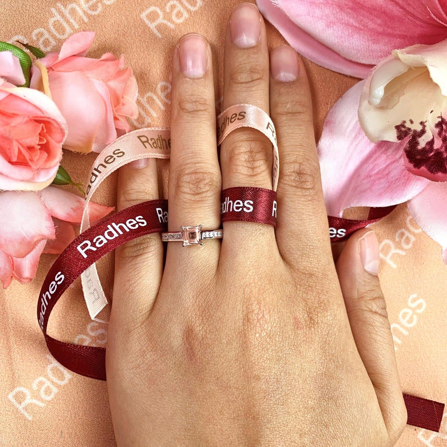 Antique 1.25 carat Princess Cut Peach Pink Morganite Channel Set Engagement Ring in White Gold
