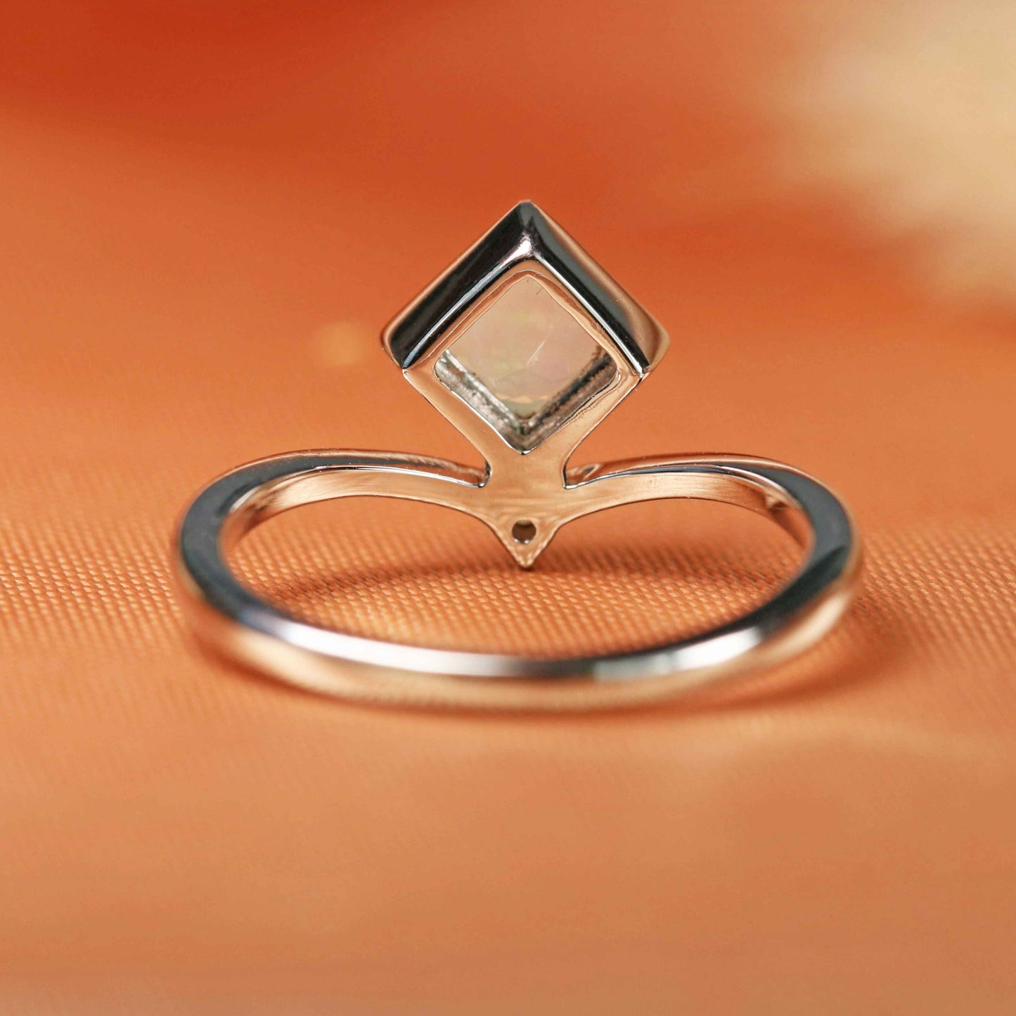 Unique 1 carat square princess cut Fire Opal Engagement Ring in Gold