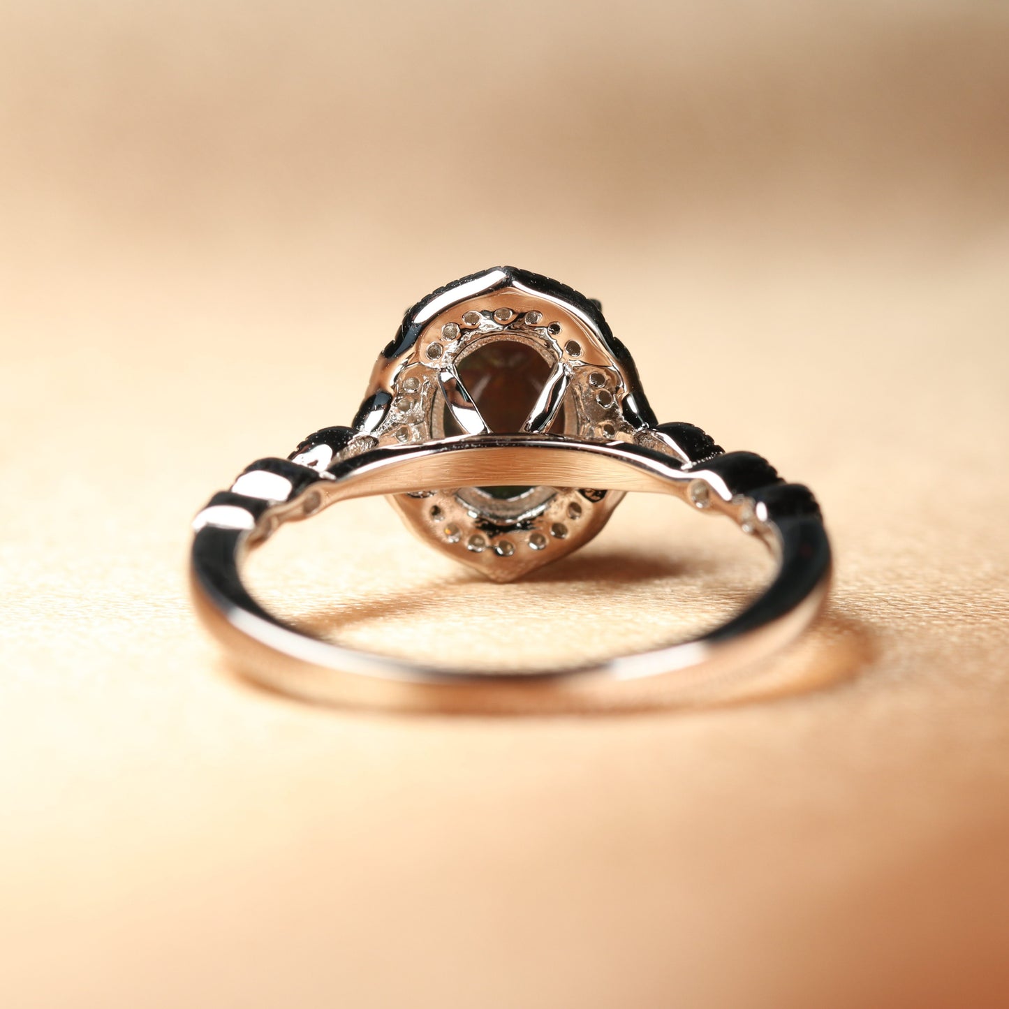 Vintage Halo 1.25 Carat Oval Shape Black Opal and Diamond Semi-mount Marquise Shank Ring in White Gold