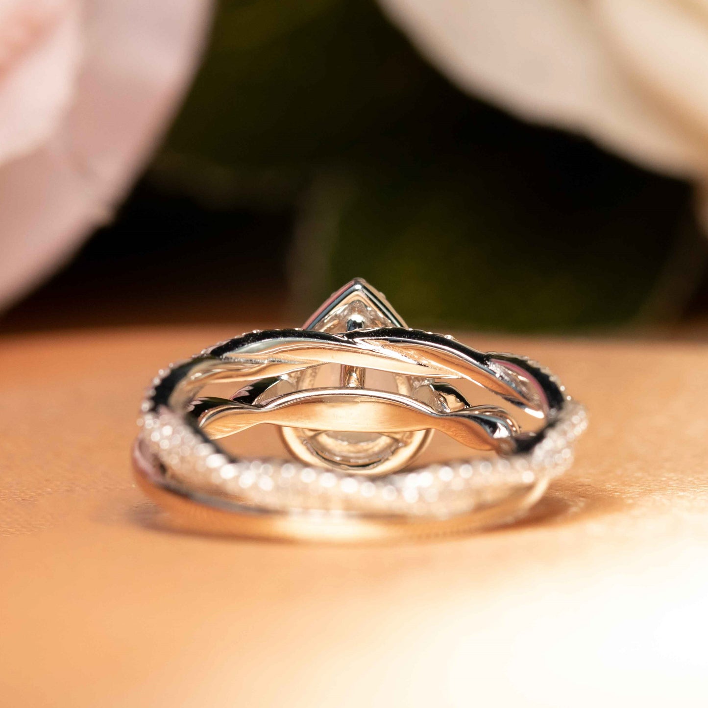 Halo 1.50 Carat Pear Shape Fire Opal Vintage Wedding Ring Set in White Gold