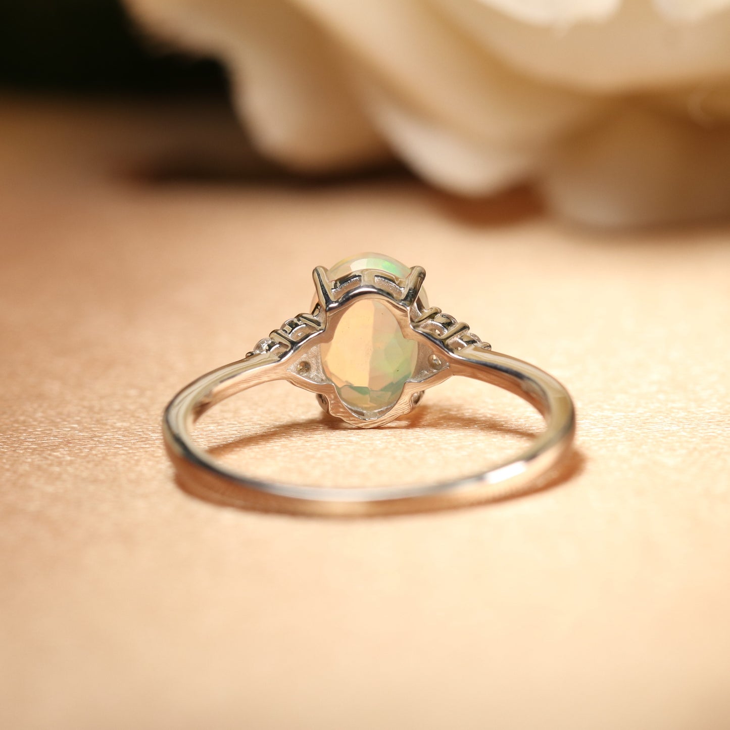 7 Stone 1.1 Carat Fire Opal with Diamond Classic Wedding Engagement Ring White Gold