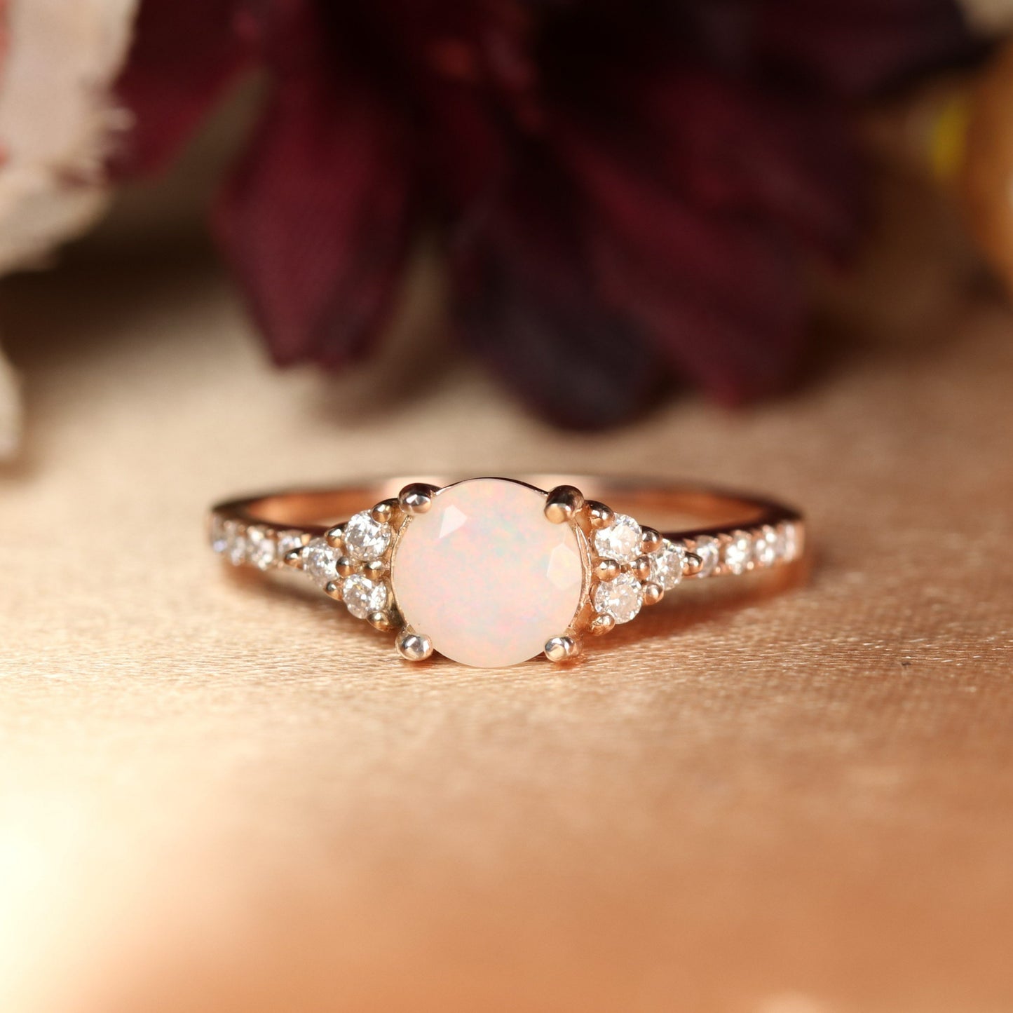 Classic Multistone 1.15 Carat Opal Engagement Wedding Ring in Rose Gold