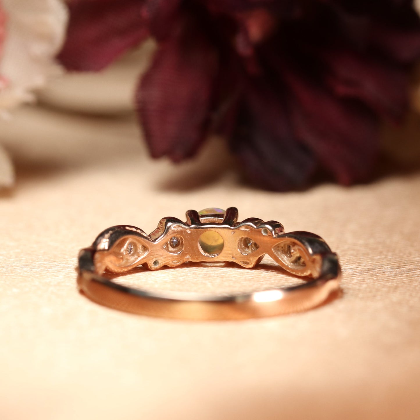 Dainty 0.85 Carat Opal and Diamond Engagement Ring for Women in Rose Gold