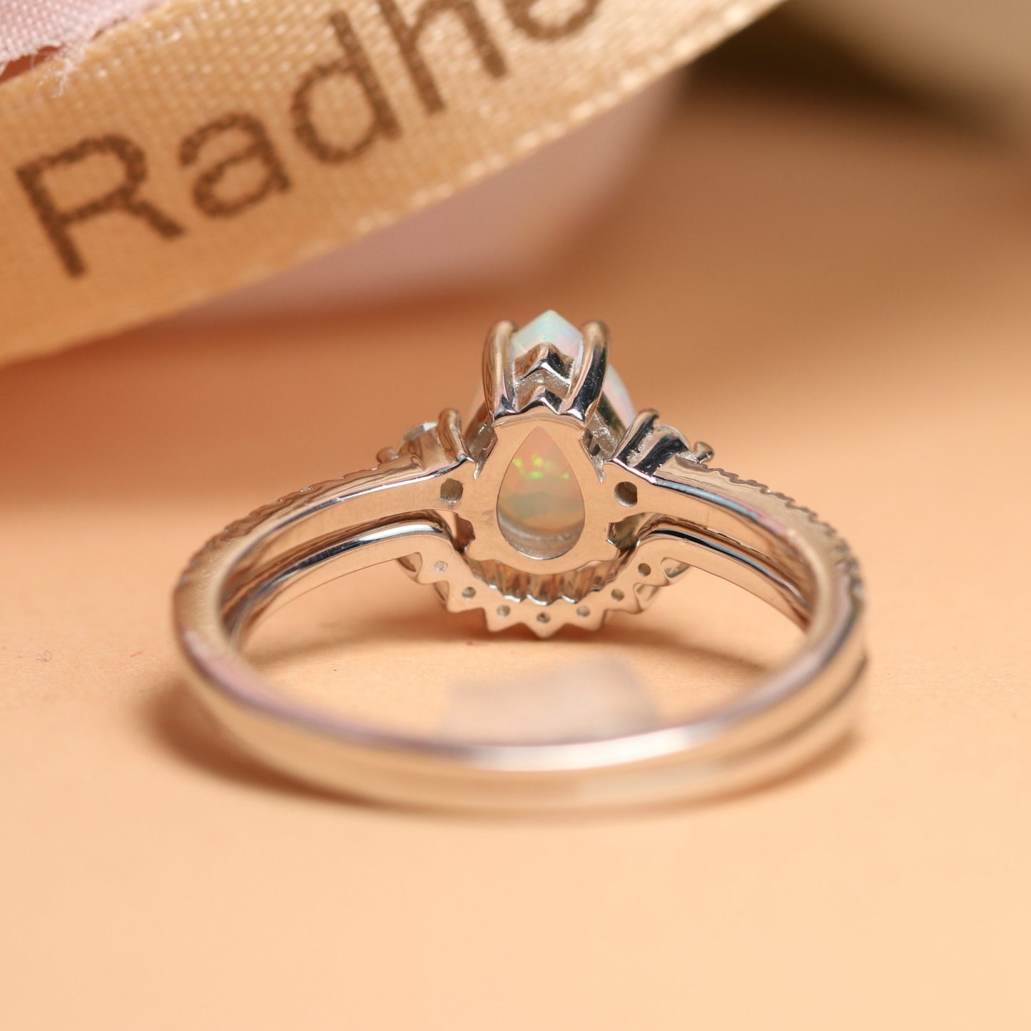 Half eternity 1.45 Carat Pear Cut Fire Opal and Diamond Boho Wedding Set in Gold