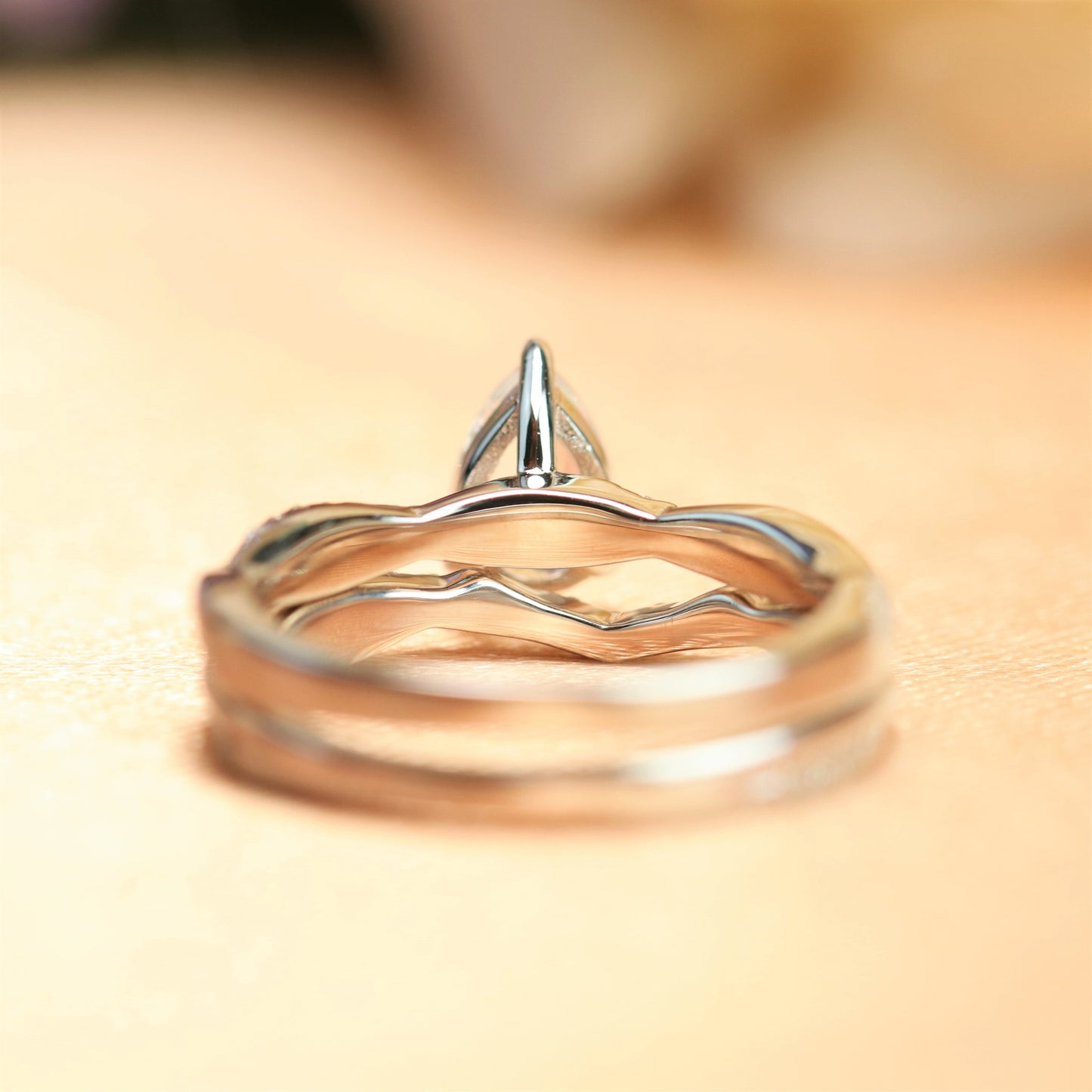 Twisted Infinity 1.5 carat Pear Shape Rainbow Moonstone Engagement Ring Set in Gold