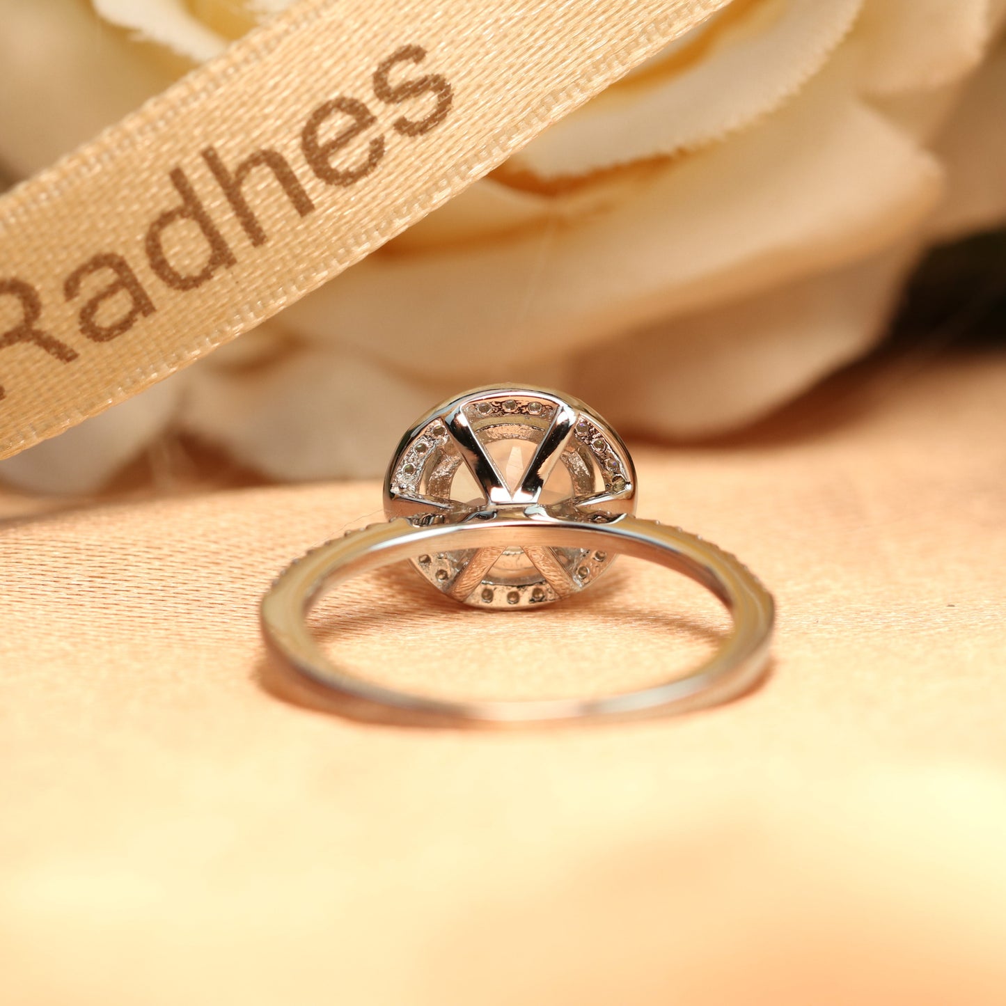 Halo 1.5 carat Round Cut Rainbow Moonstone Classic Design Ring in White Gold