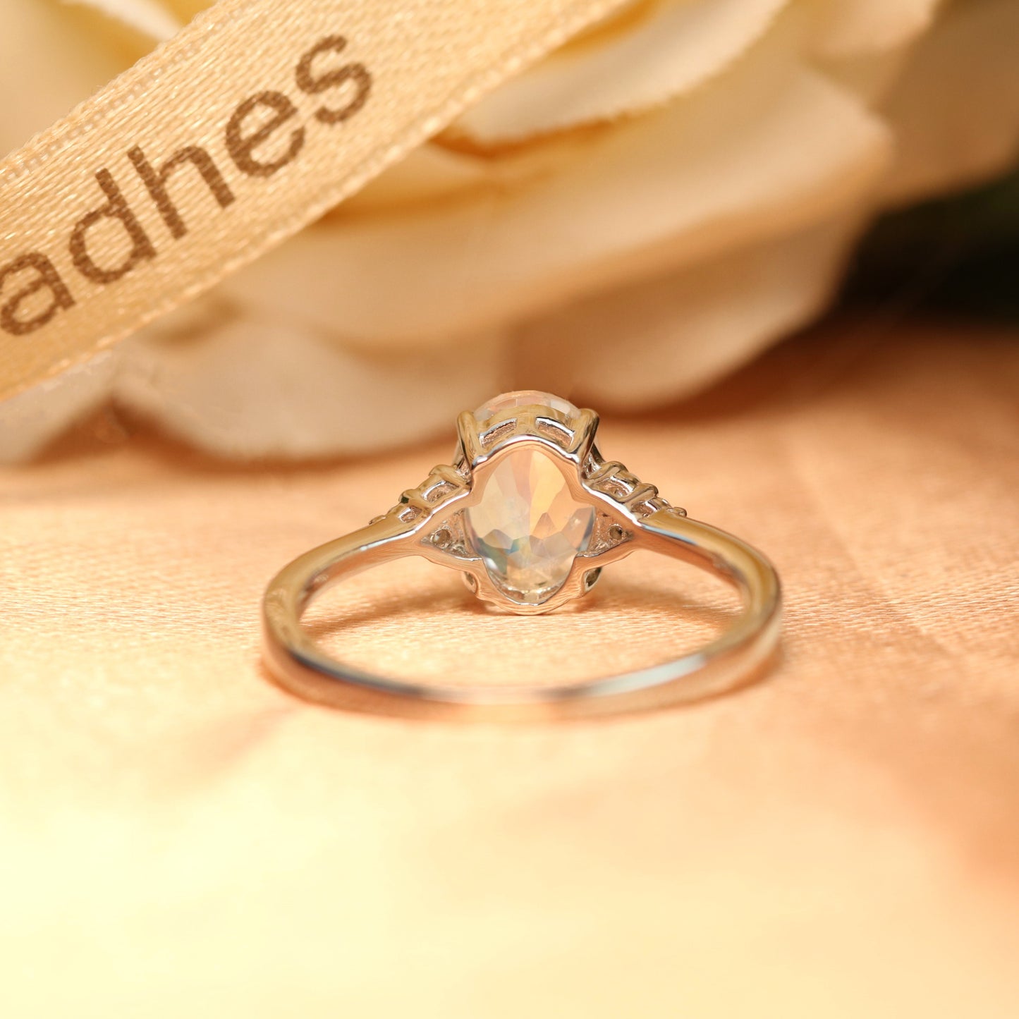 Classic 7 Stone 1.1 carat Rainbow Moonstone Ring in White Gold