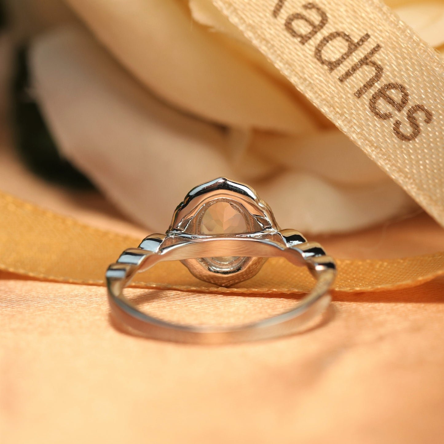 Antique Vintage 1.5 carat Oval Cut Rainbow Moonstone Halo Ring in White Gold