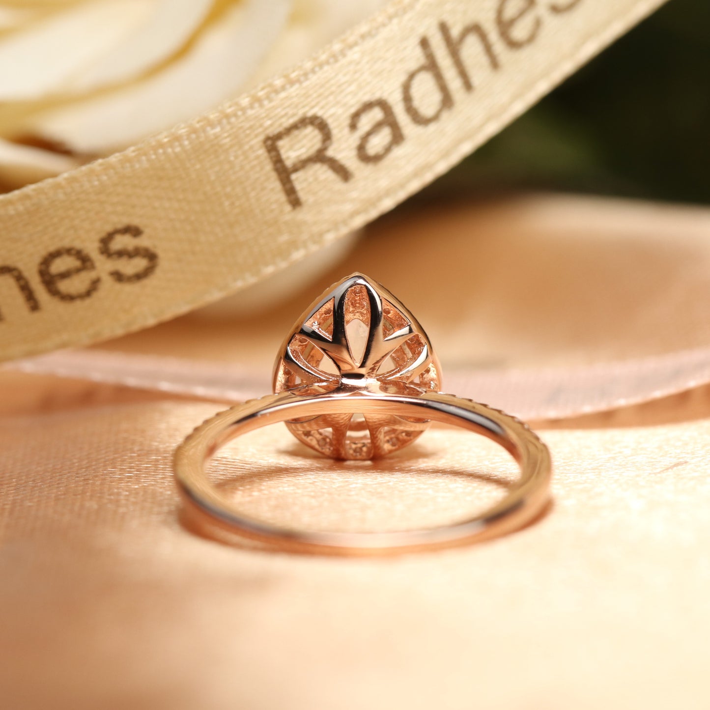 Classic 1.5 carat Tear Drop Shape Moonstone Promise Ring for Her in Rose Gold