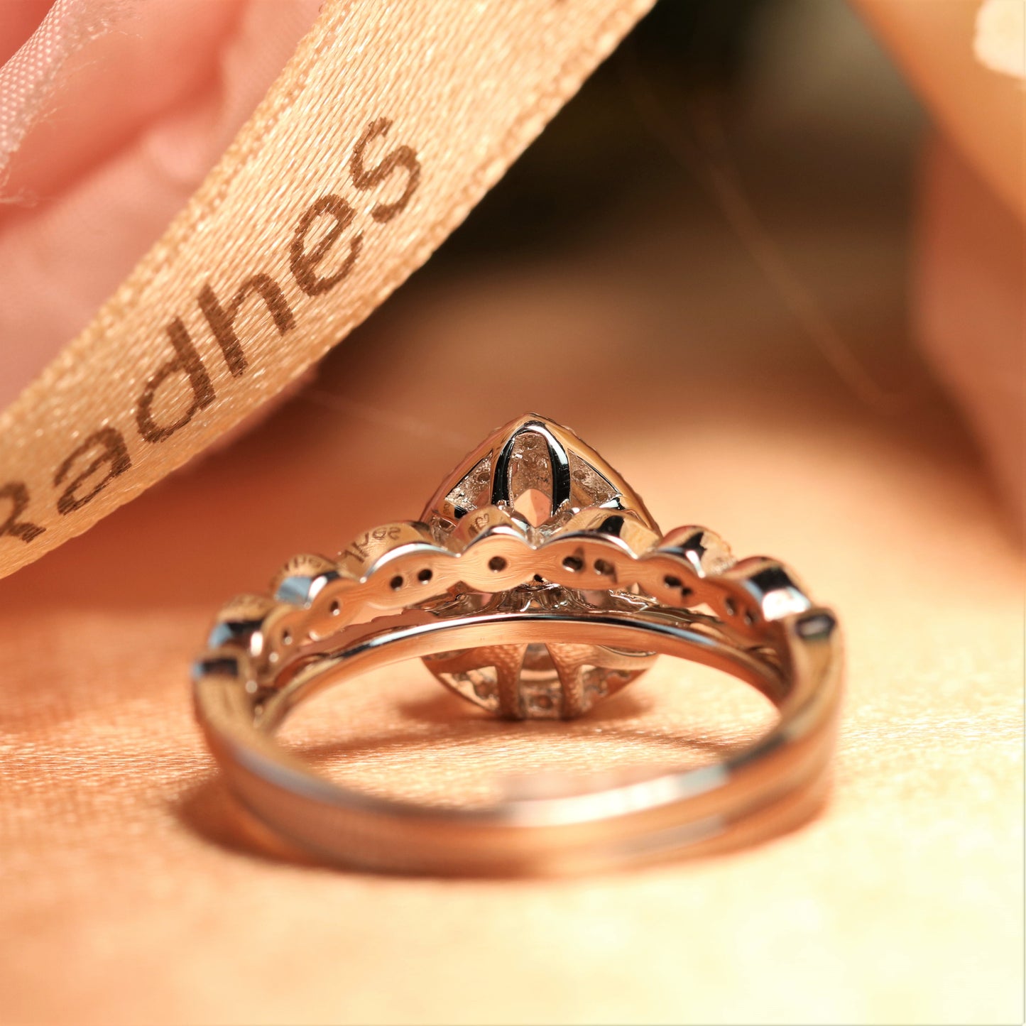Perfect 1.65 carat Rainbow Moonstone Tear Drop Wedding Ring Set with Matching Eternity Wedding Ring Band in White Gold