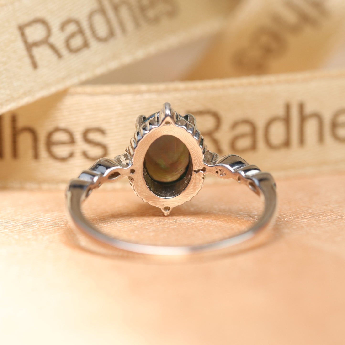 Huge Starburst 1.15 Carat Oval Shape Black Opal and Diamond Marquise and Dot Bezel Wedding Ring for Women in White Gold