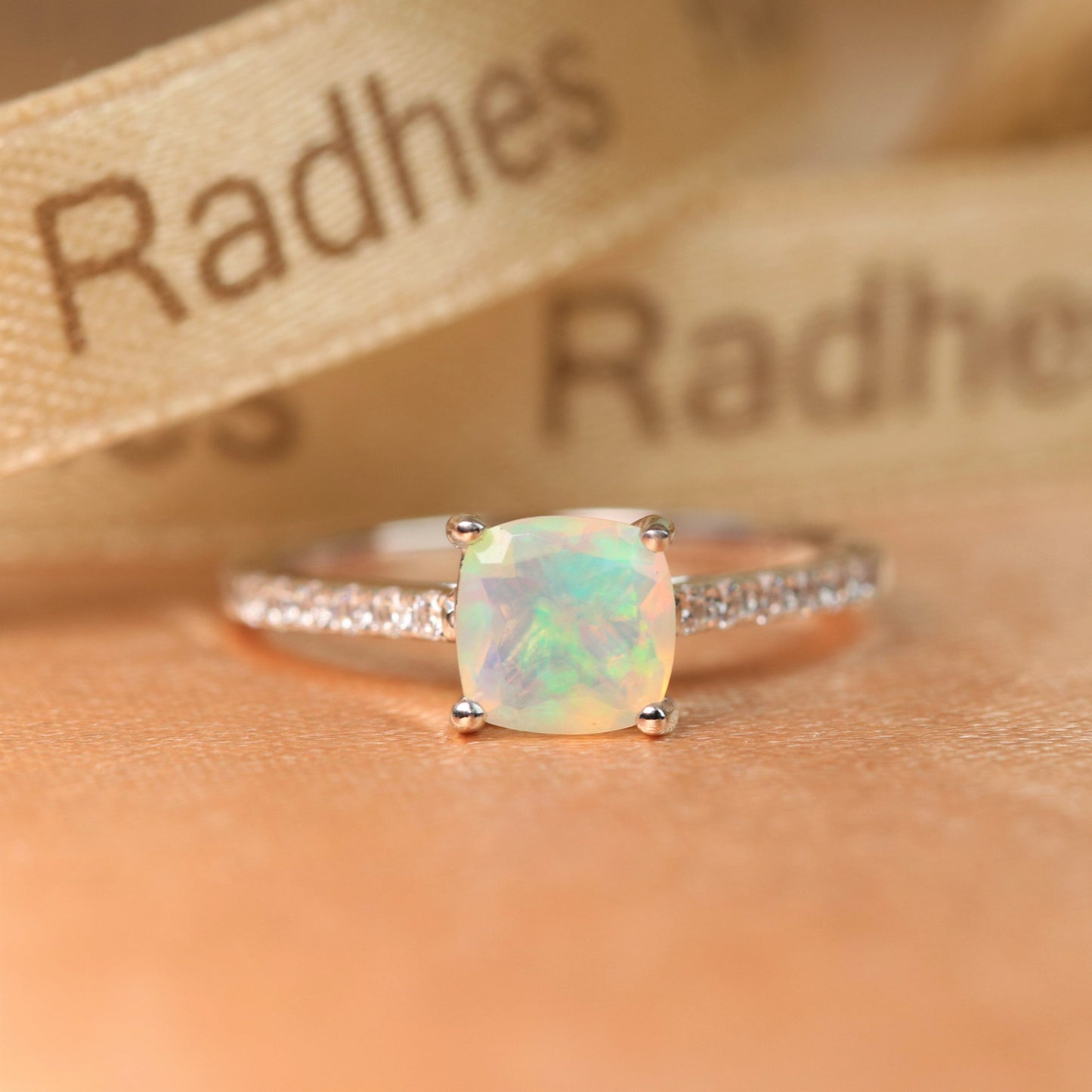 Vintage 1.1 Carat Cushion Cut Fire Opal Engagement Ring in White Gold