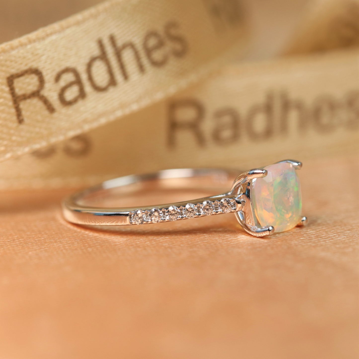 Vintage 1.1 Carat Cushion Cut Fire Opal Engagement Ring in White Gold