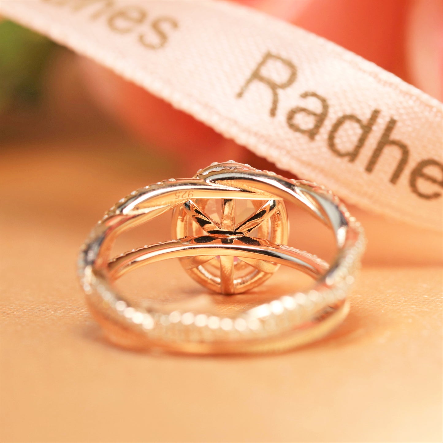 Natural 1.75 carat Halo Oval Cut Moonstone Ring Set with Diamond Infinity Wedding Band on Rose Gold