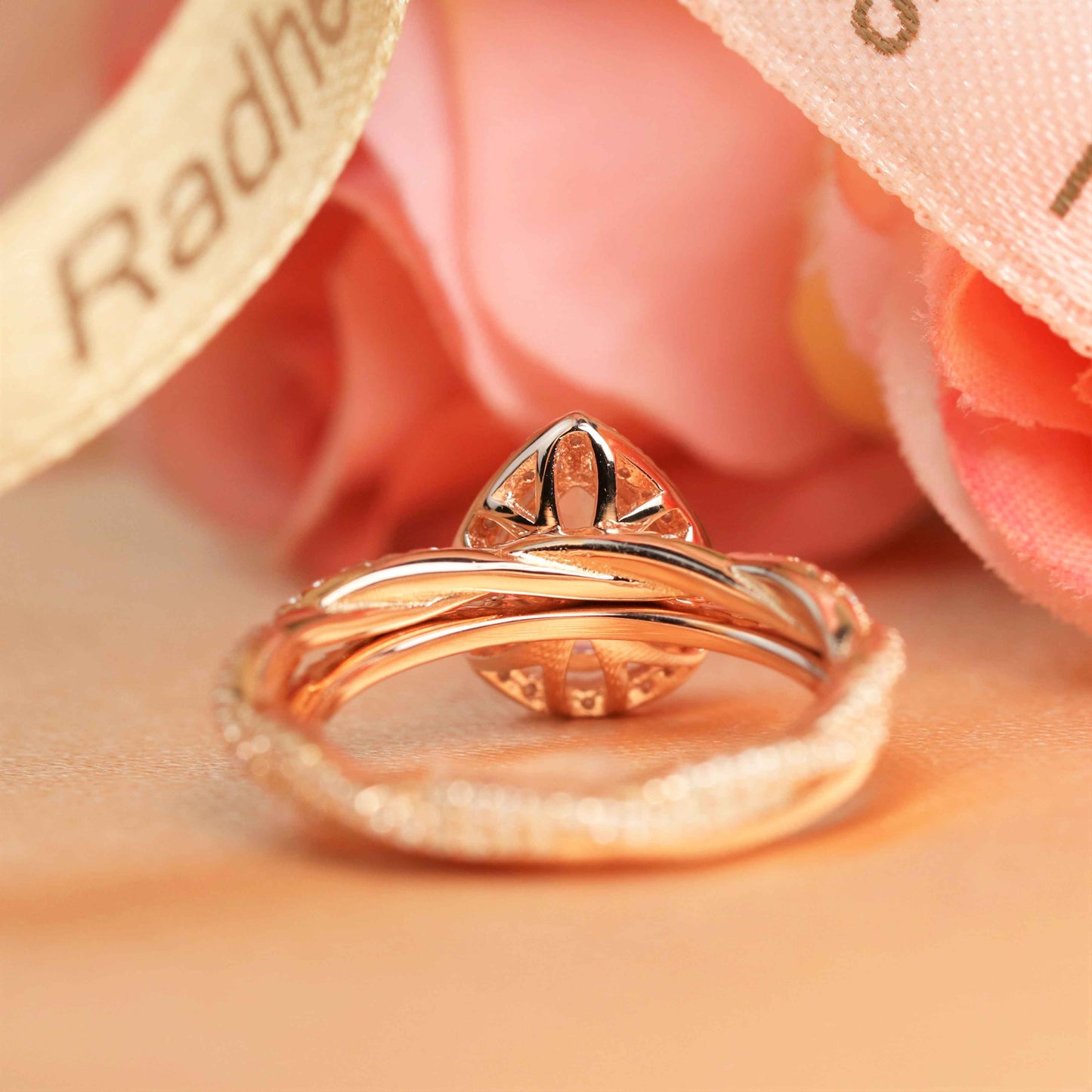 Perfect 1.75 carat rainbow Moonstone tear drop Wedding Ring Set with Matching Eternity Wedding Ring Band