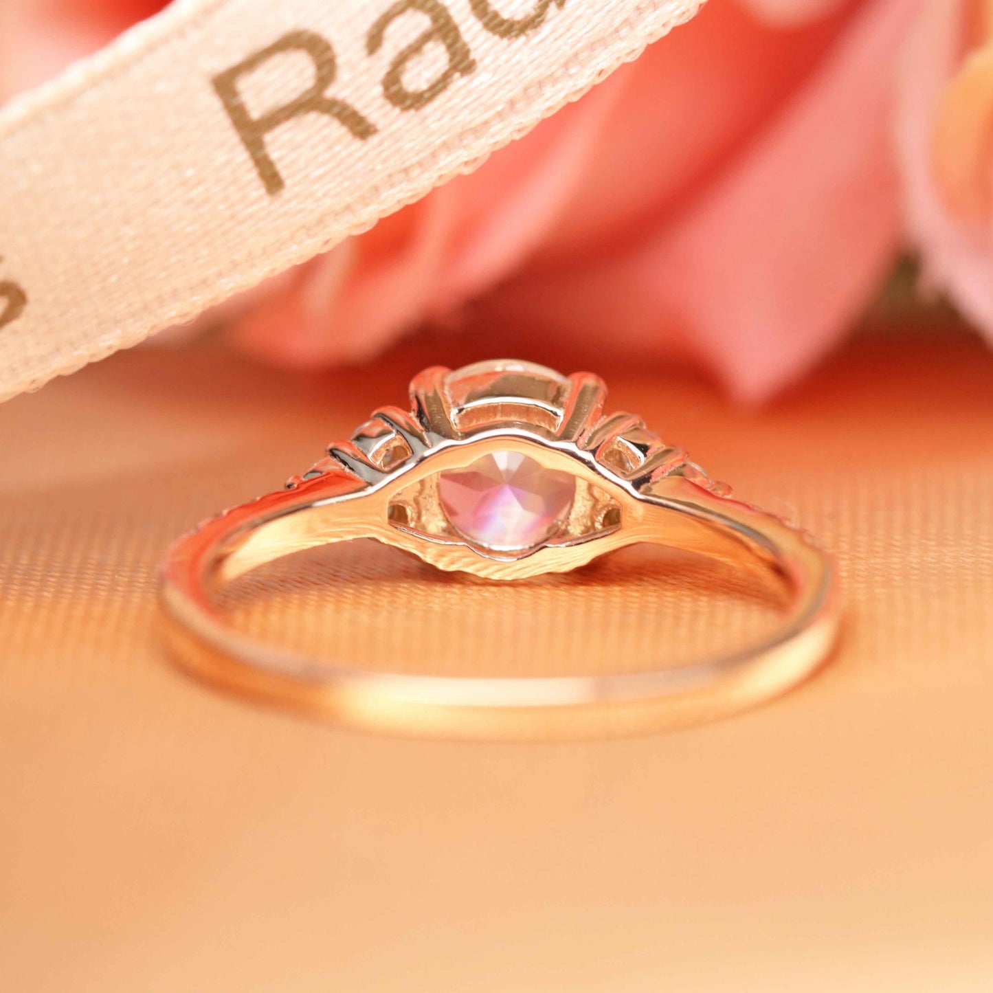 Classic multistone 1.3 carat Moonstone Engagement Wedding Ring in Rose Gold