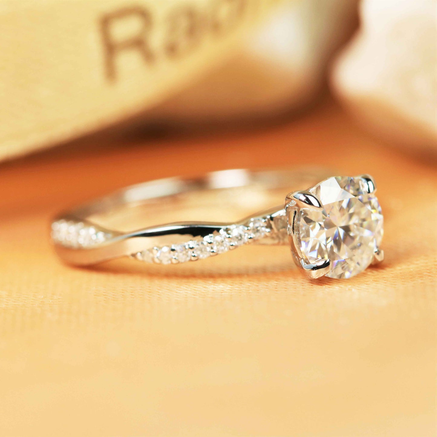Infinity 1.25 carat Round cut Moissanite Engagement Ring in Gold