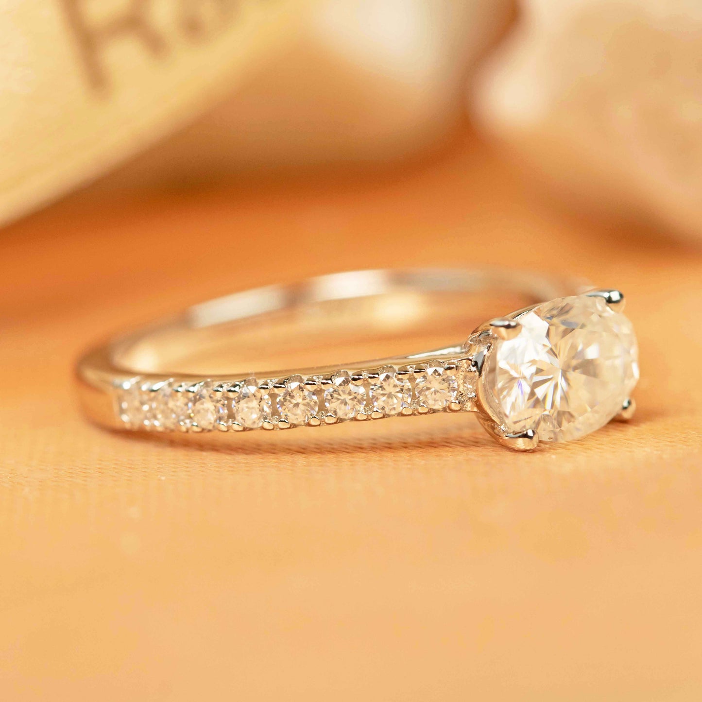 Classic 1.1 carat oval cut east west setting Moissanite Engagement Ring in Gold
