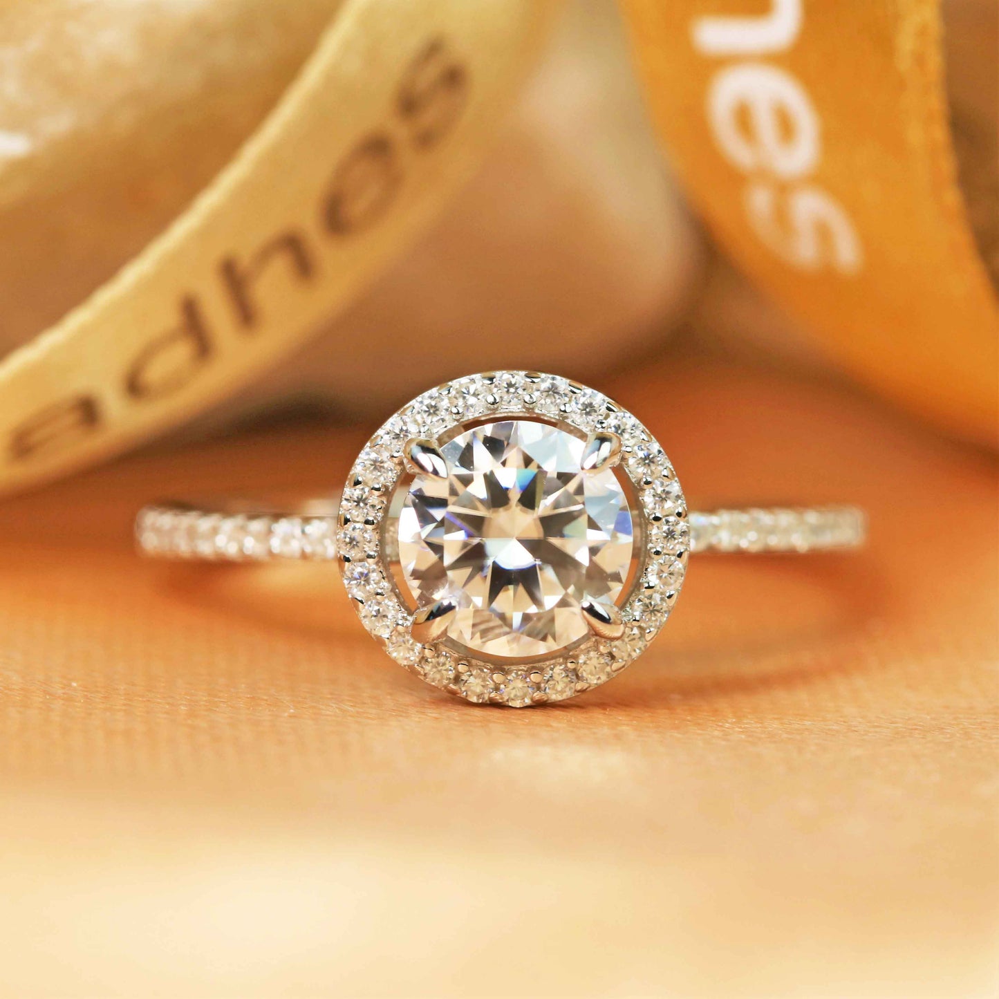 Classic 1.45 carat Round cut Moissanite Halo Engagement Ring in White Gold
