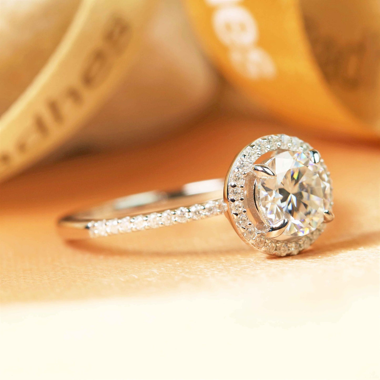 Classic 1.45 carat Round cut Moissanite Halo Engagement Ring in White Gold