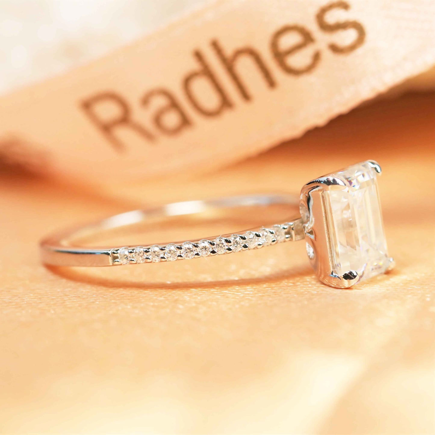 Classic 1.25 carat emerald cut Moissanite Engagement Ring in Gold