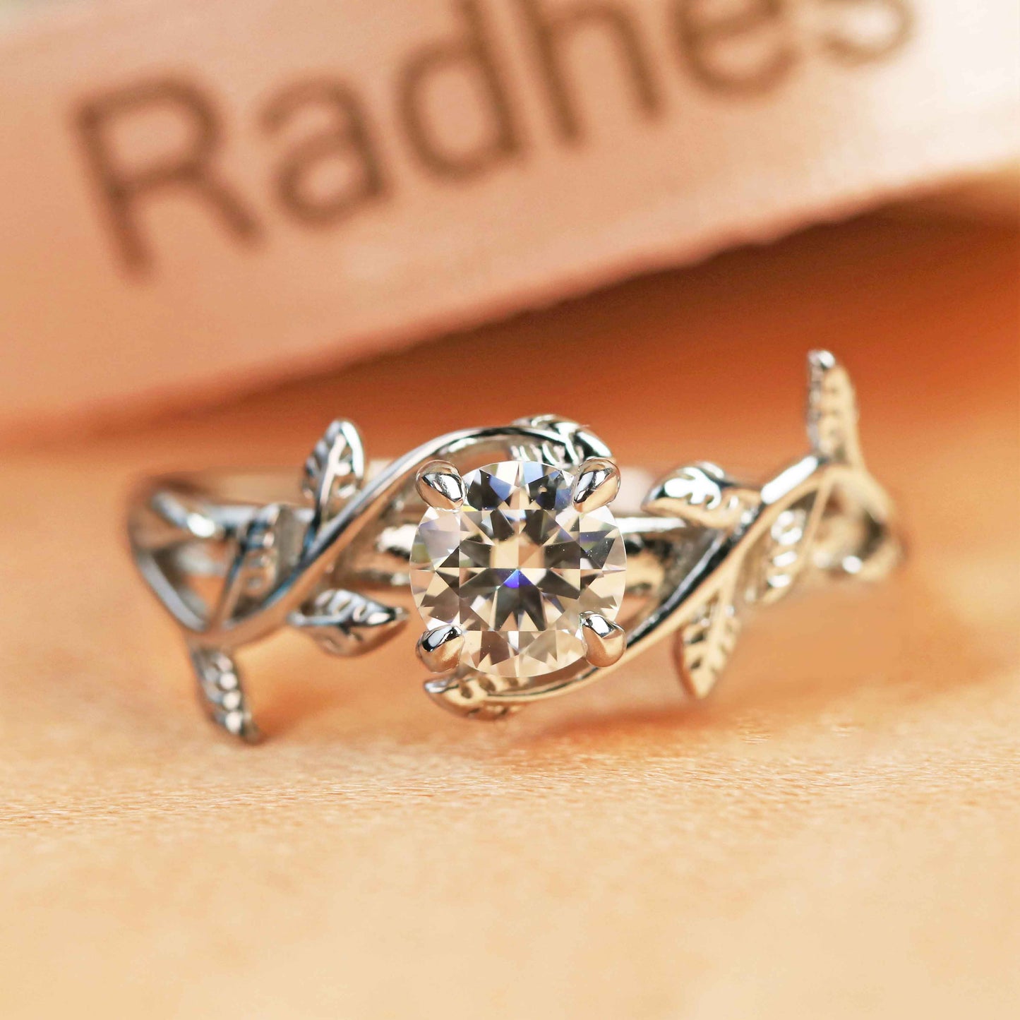Bestselling 1 carat Round cut Moissanite Vine Engagement Ring in Gold