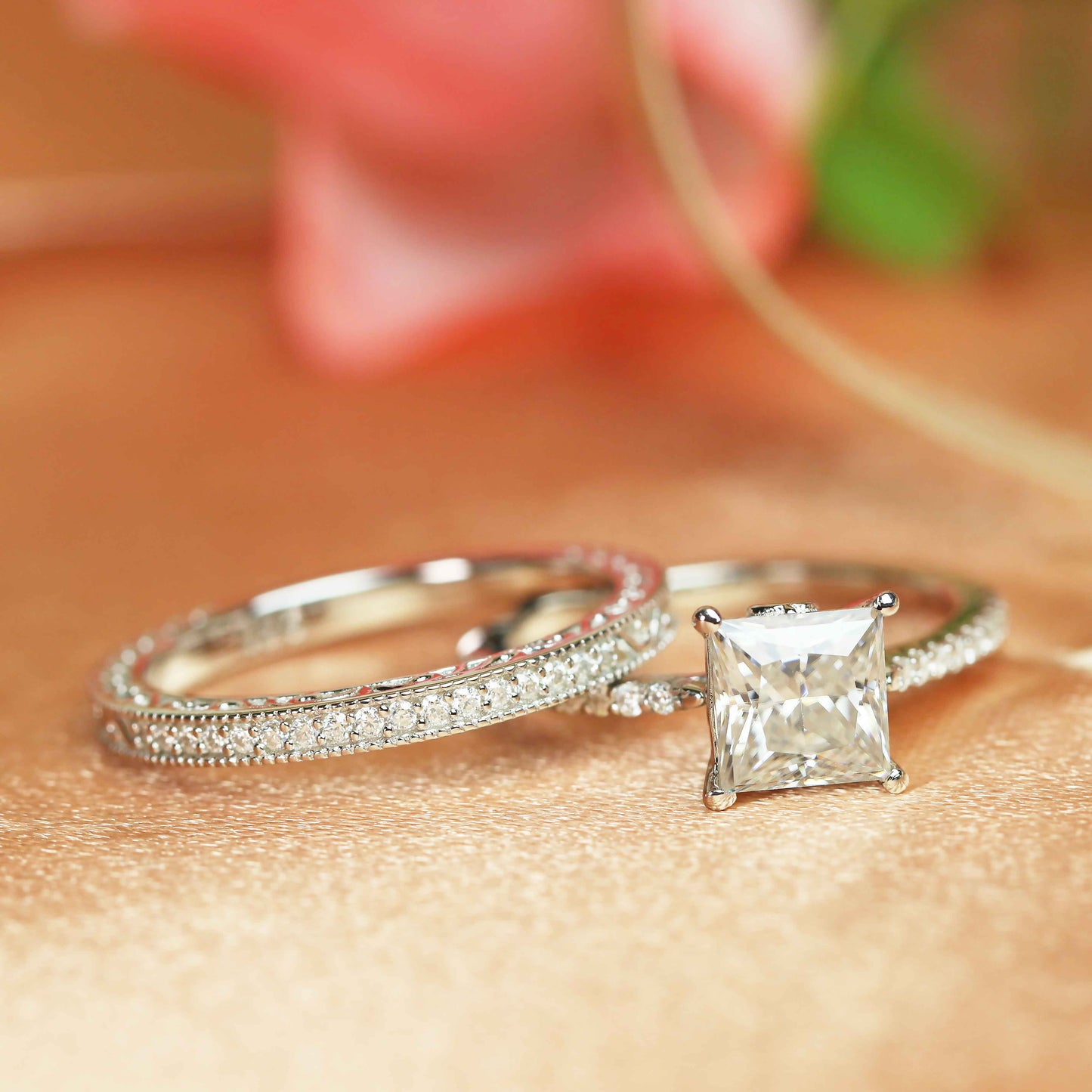 1.40 carat square Princess cut Moissanite solitaire Engagement Ring Set in Gold