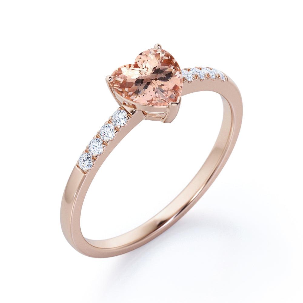 Romantic 1.25 carat Heart Shaped Morganite and diamond eternity engagement ring in Rose gold
