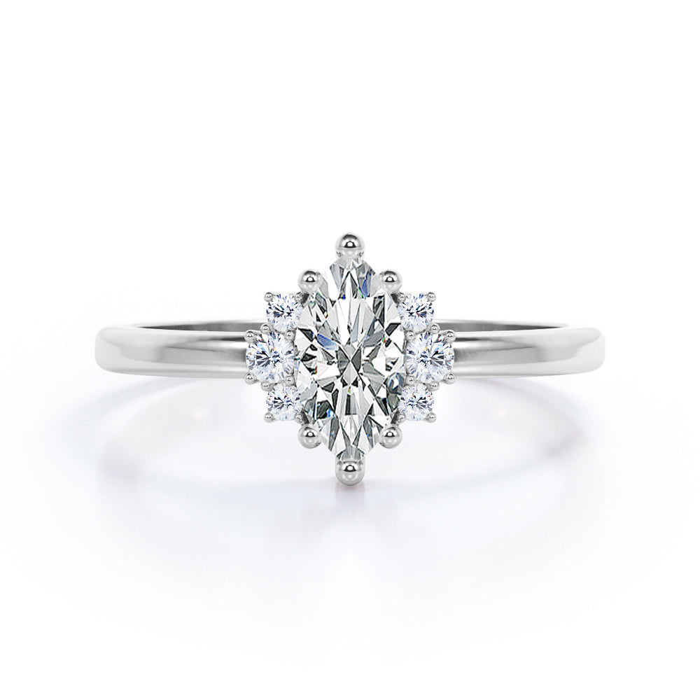 Butterfly style 1.1 carat Moissanite and diamonds art deco marquise engagement ring in White gold