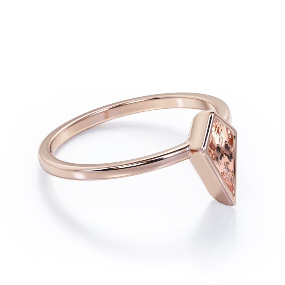 Plain Bezel 1 carat Kite shaped Peach Morganite engagement ring in Rose gold