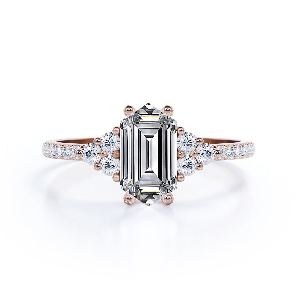 Elegant Pave set 1.25 carat Hexagon shaped Moissanite and diamond eternity style engagement ring in Rose gold