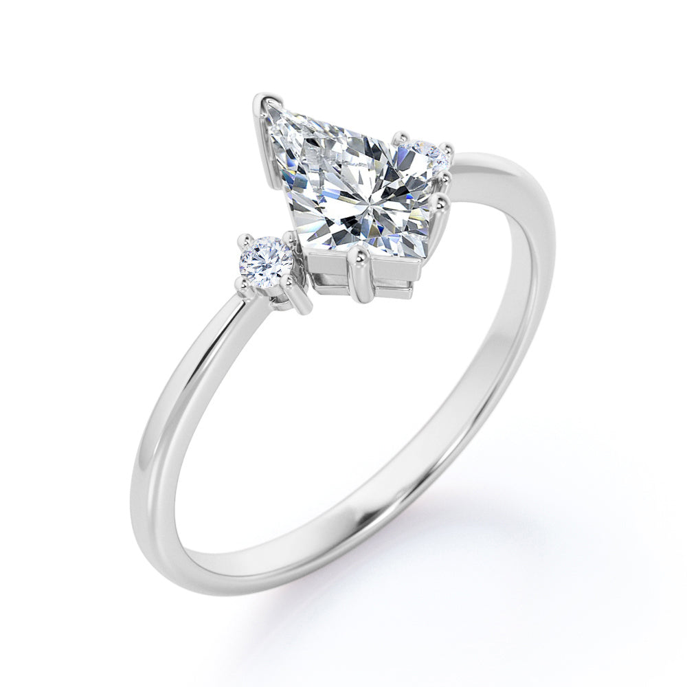 Vintage Past, present, future 1 carat Kite shaped Moissanite and diamond engagement ring in White gold